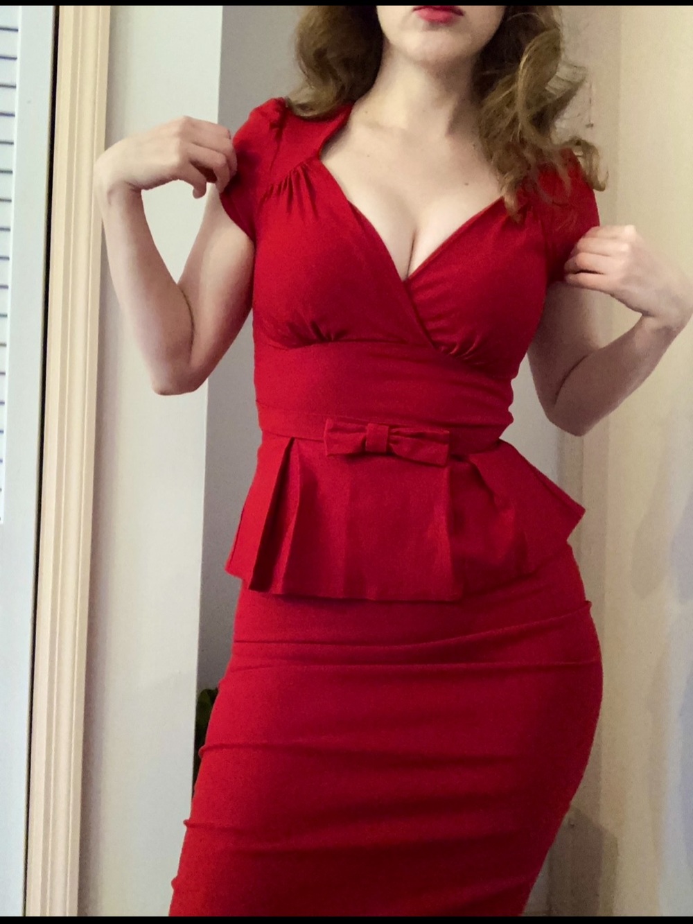 Stop Staring Red Peplum Midi Dress